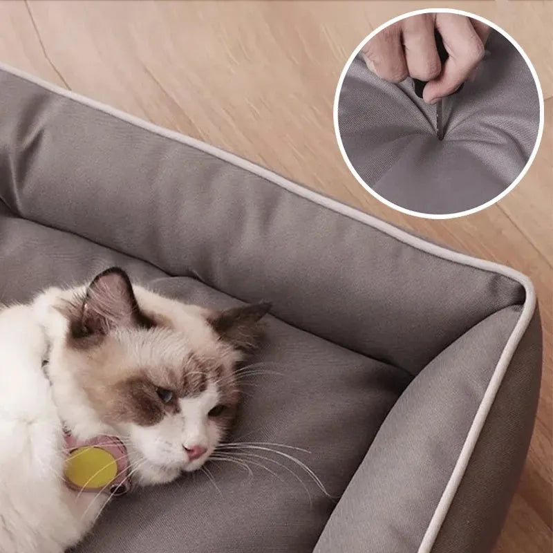 Gray dog sofa bed with 600D waterproof Oxford cloth and quick-rebound cushion in L size for medium dogs