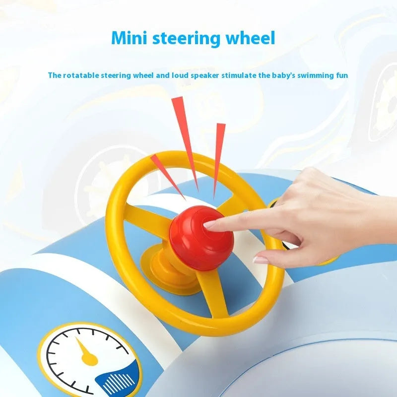 Mini steering wheel inflatable car swimming ring for children in pink sports car design
