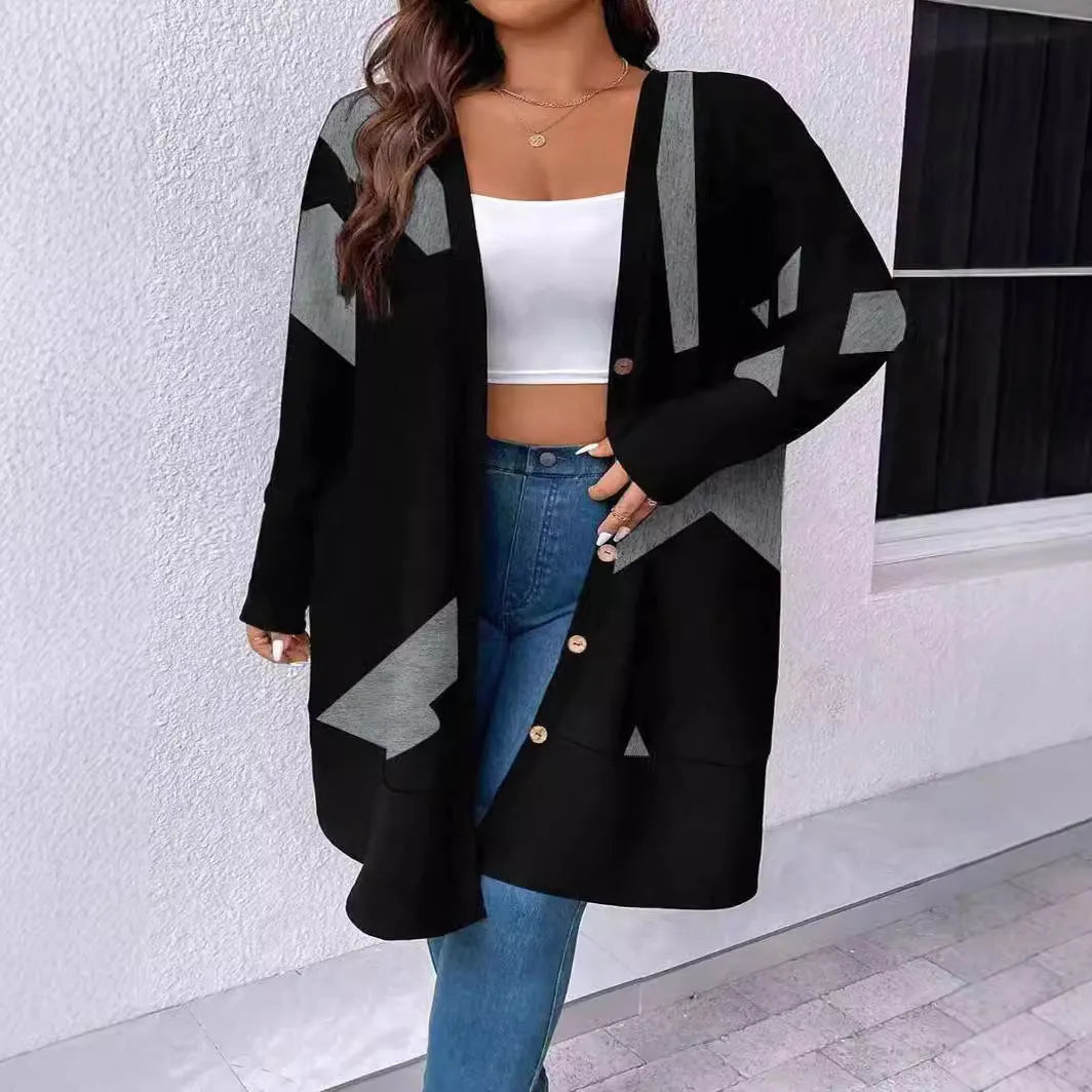 Black loose casual plus size knitwear cardigan with button stitching in Japanese Korean style