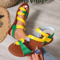 Women's flat sandals with Velcro closure in PU material with round toe and rubber sole