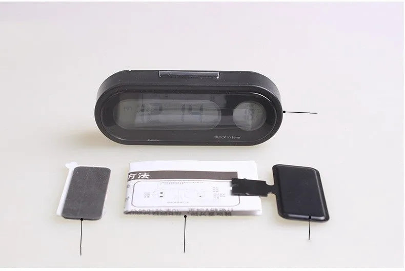 Black car electronic clock thermometer with digital display and adjustable bracket
