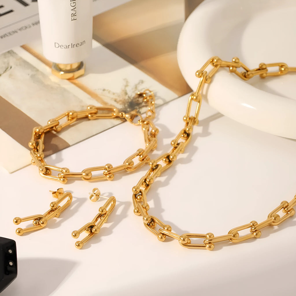 Stainless steel horseshoe necklace bracelet earrings set with titanium steel pendant vacuum electroplated finish