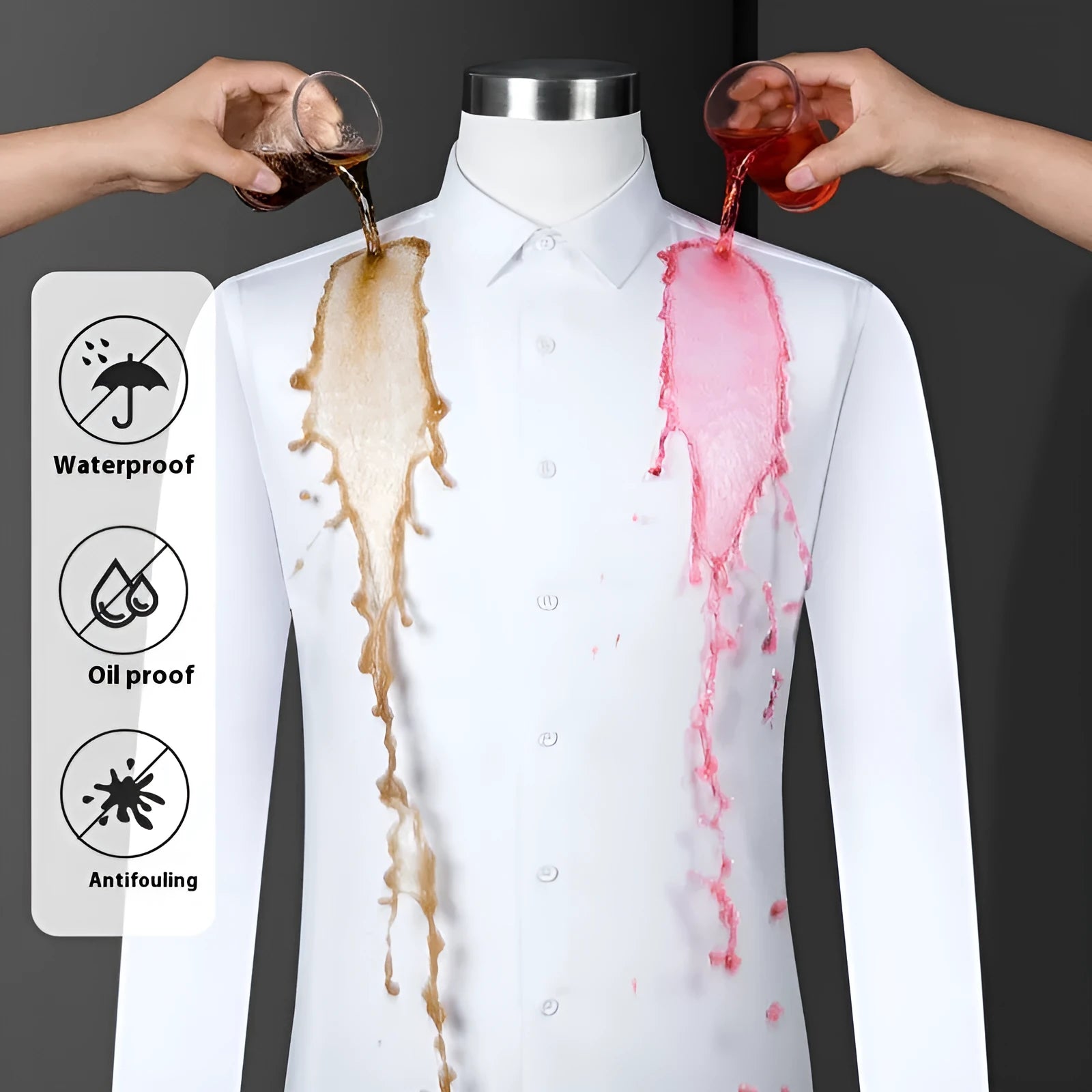 Men's slim fit waterproof bamboo business shirt with square collar in solid colour
