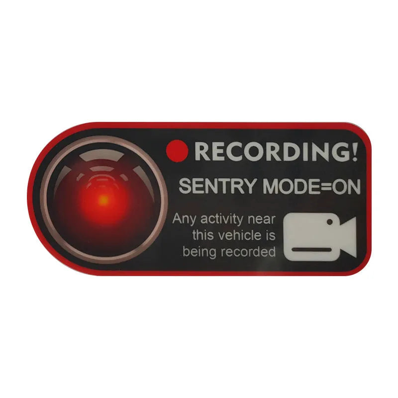 Pair of Tesla sentry mode warning stickers, PVC electrostatic, 11x5cm, English version