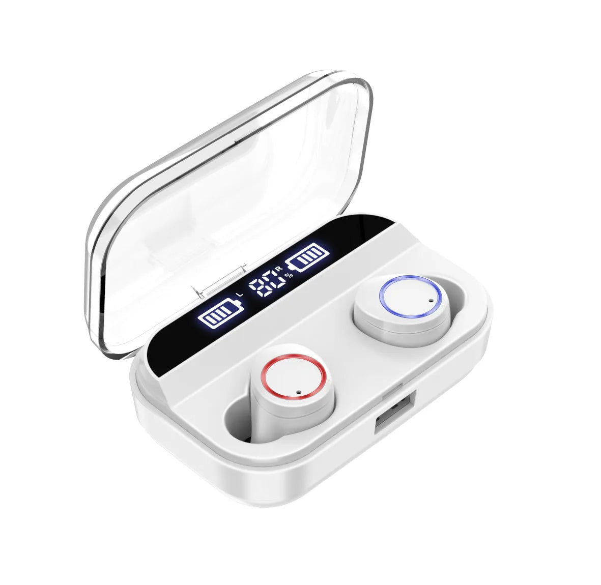 X11 Bluetooth wireless earbuds in black with charging case and multiple ear tip sizes