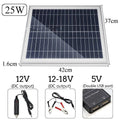 Polysilicon solar panel with dual USB ports for outdoor charging, available in 10W, 15W, 20W and 25W power options.