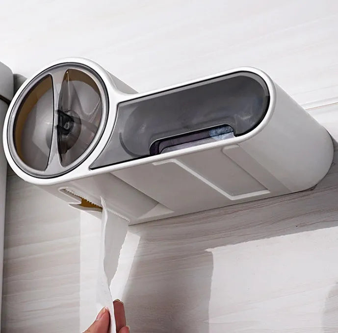 White plastic waterproof no-punching toilet roll holder with non-slip place for standard tissue rolls