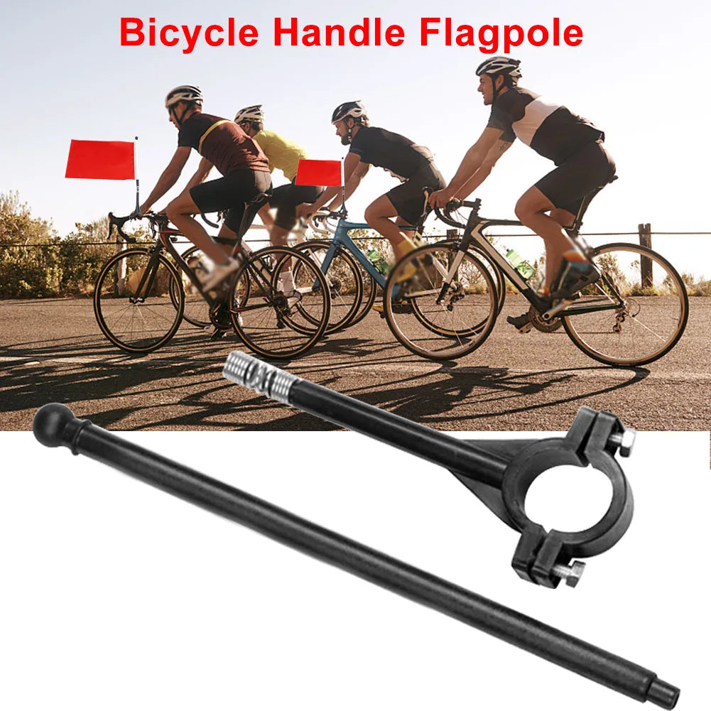 Square polyester flag on plastic pole for handlebar mounting as promotional display