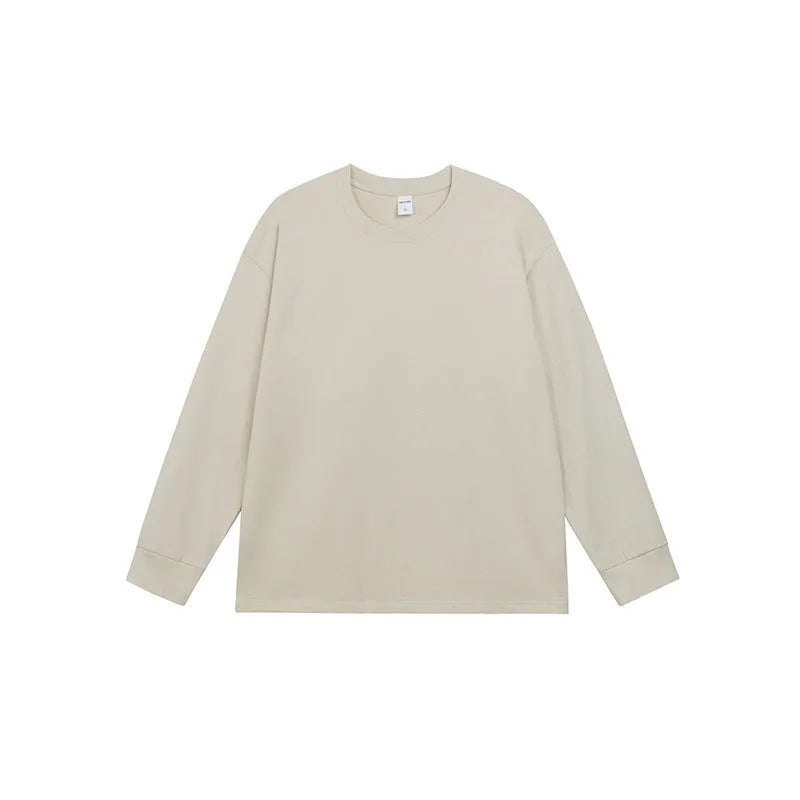 Men's pure cotton long sleeve t-shirt in loose fit, available in multiple solid colours