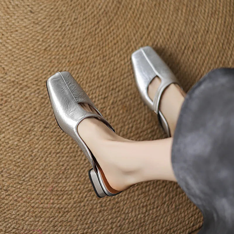 Women's low-heel casual slipper with a square toe in artificial PU, shown in a choice of colours.