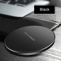 Black ultra-thin wireless fast charging base measuring 98mm square with 6.5mm thickness