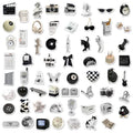 A pack of 61 black and white simple design waterproof PVC stickers for laptops and personal items.