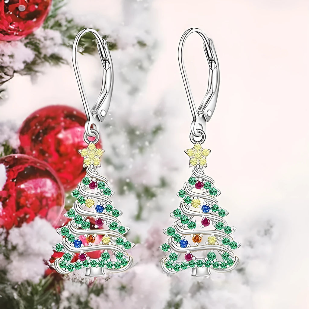 Christmas tree earring pendant with star element in white gold colour finish