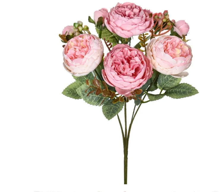 Artificial silk peony bouquet in champagne colour for home or wedding decoration.