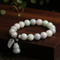 Natural emerald jade bracelet with geometric design and Maitreya Buddha hanging charm