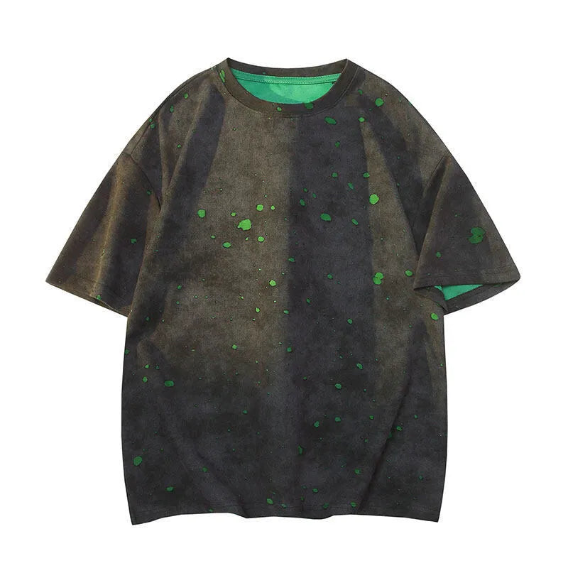 Ripped short sleeve t-shirt loose round neck half sleeve for men in khaki dark green black and gray sizes M to 5XL