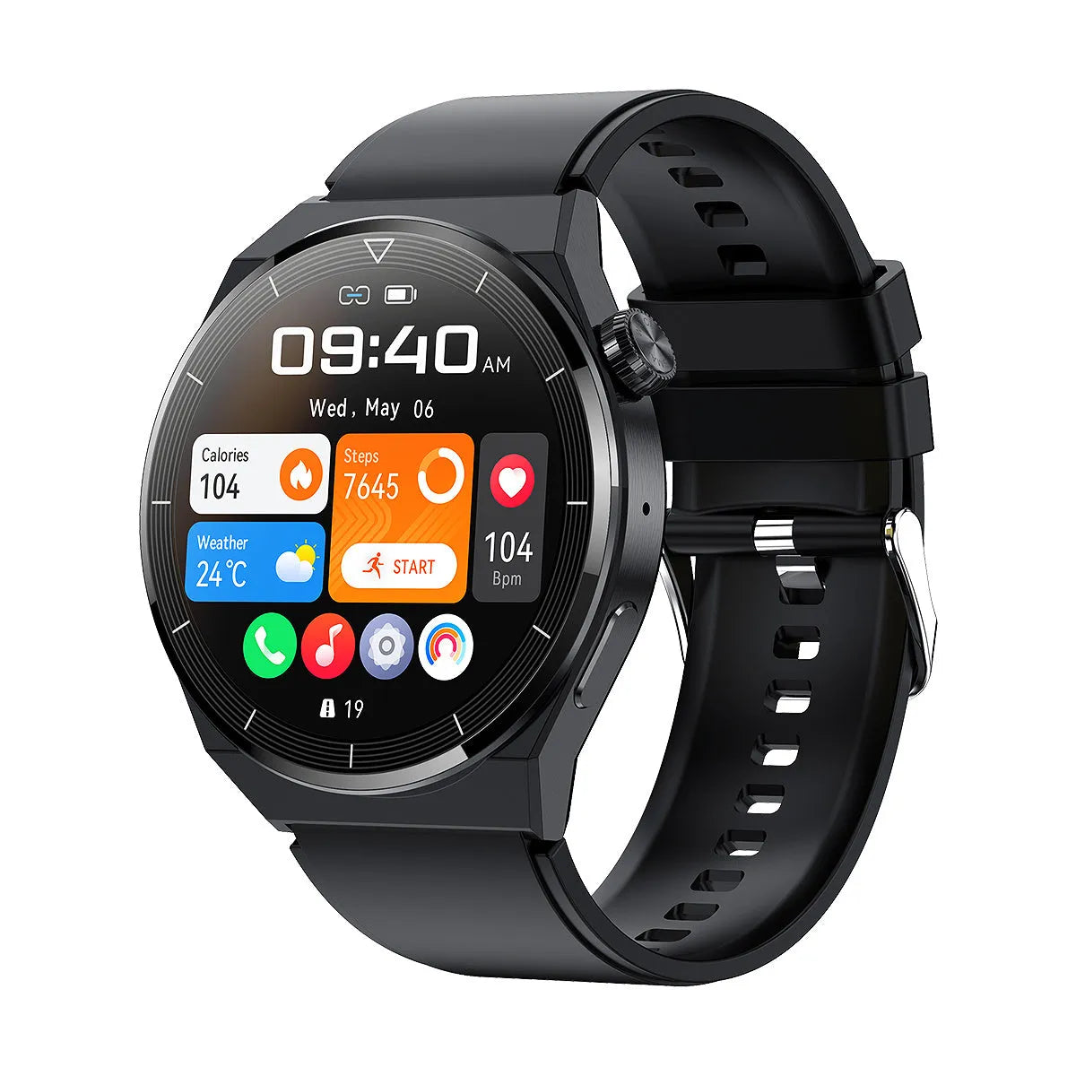 Black or silver Bluetooth smart watch with round screen for Android calls NFC and activity tracking