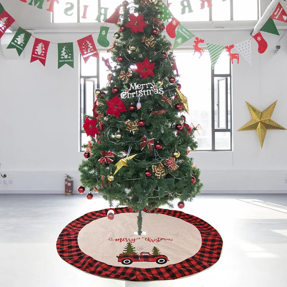 Round imitated linen Christmas tree skirt in shown colour, 120cm diameter, with stitched edge