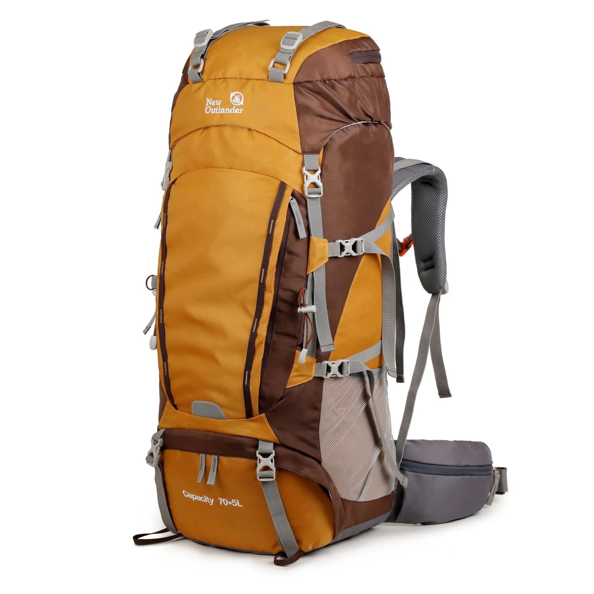 75L outdoor mountaineering backpack polyester solid colour hiking rucksack with SOS whistle blue yellow black