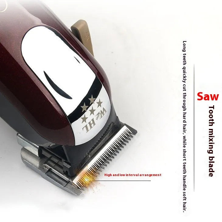 Hair clipper with stainless steel cutter head and UK, US, EU plug adapters for adults and children