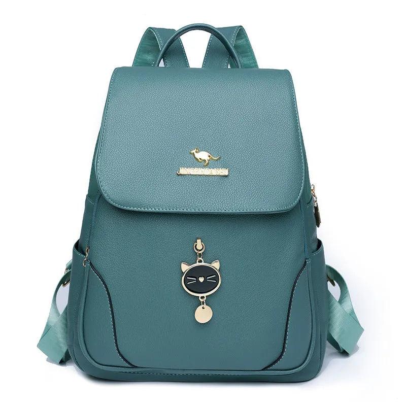 Soft PU leather women's backpack with three-dimensional pockets in street trend style
