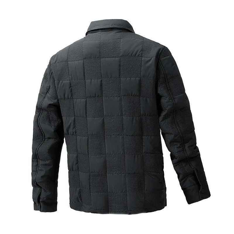 Men's quilted cotton coat with wool lining and polo collar in black, business casual style