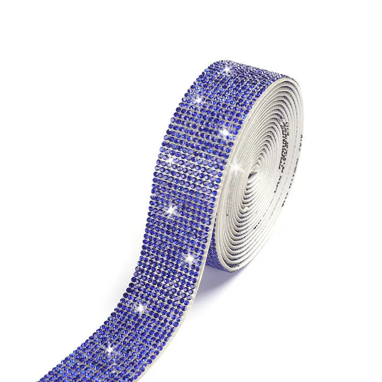 Long strip of self-adhesive electroplated glass water drill stones for clothing decoration.