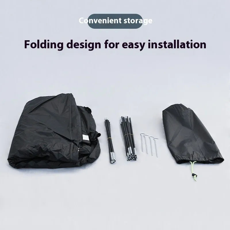 Black outdoor roof-style bicycle storage tent for two cars, 185x65x165cm, with ground nails and brackets