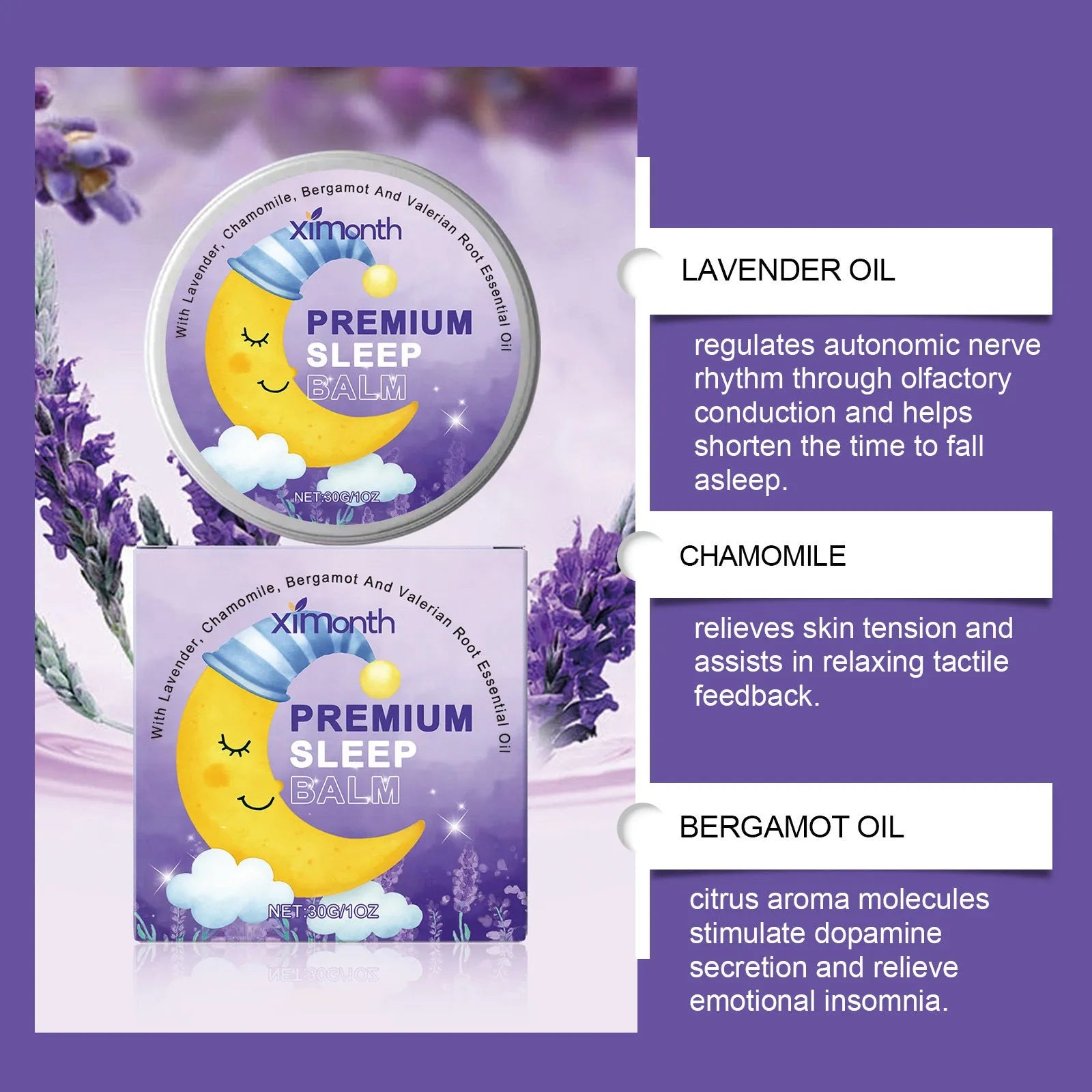 Sleep Goodnight Cream 30g pot with lavender chamomile bergamot valerian gentle formula