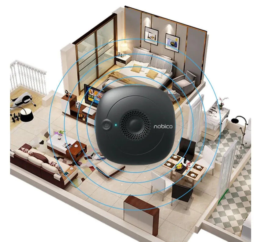 Bed vacuum cleaner with ultrasonic mite repellent, compact 120x120x45mm, on a bed surface