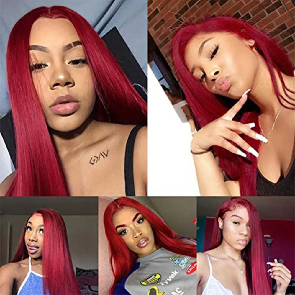 Burgundy lace front red wig made from high temperature wire for ladies natural style