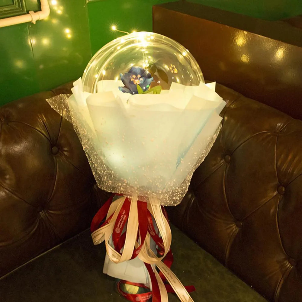 LED luminous balloon rose bouquet transparent boboballoon with artificial flower and LED light, displayed in clear balloon, multiple colour options available