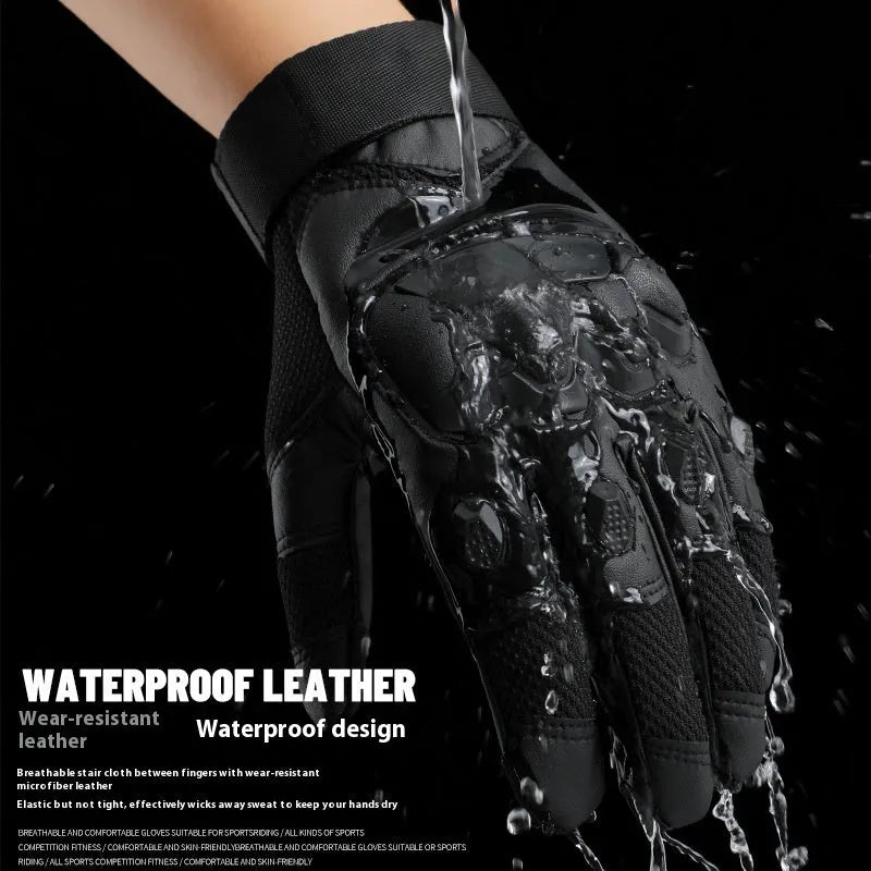 Men's black tactical gloves with touch screen fingertips showing full finger design