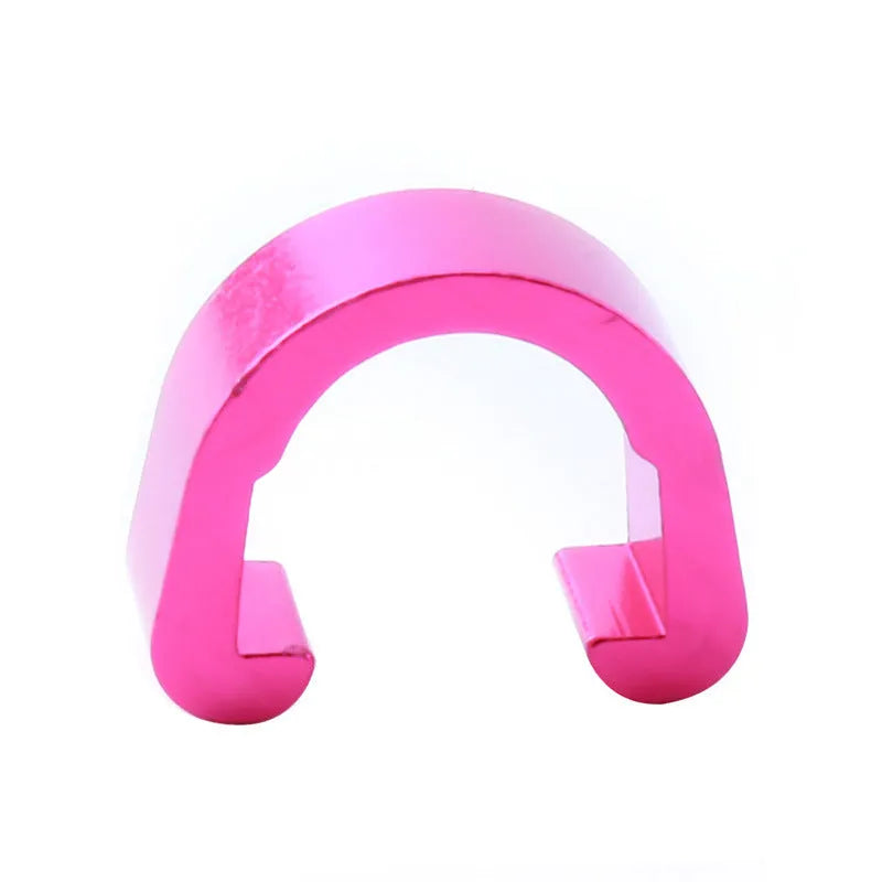 Pack of ten small aluminium alloy C-shaped buckles in assorted metallic colours on a white background.