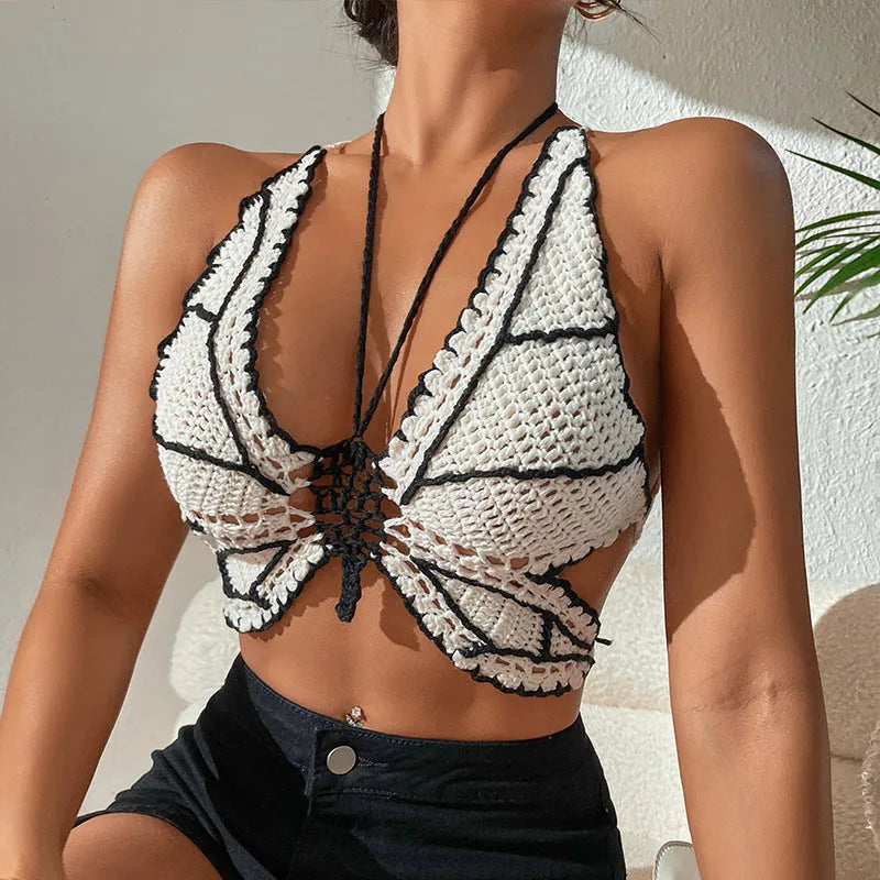 Women's classic black and white two-piece bikini swimsuit free size