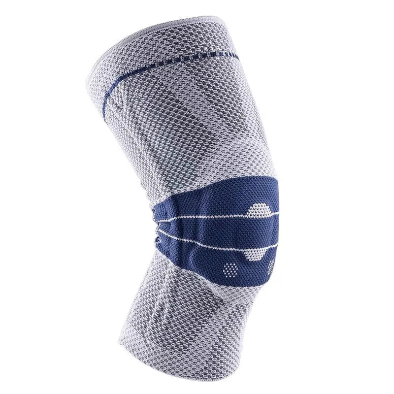 Adult black and blue sports kneepad made of nylon and spandex for basketball and running