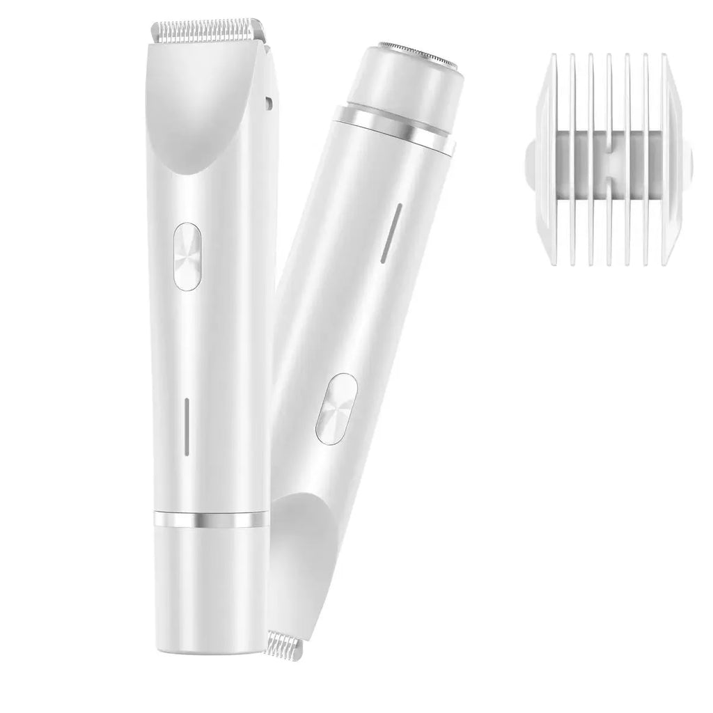 Pink 2 in 1 women's electric hair remover double head shaver with USB cable on white background
