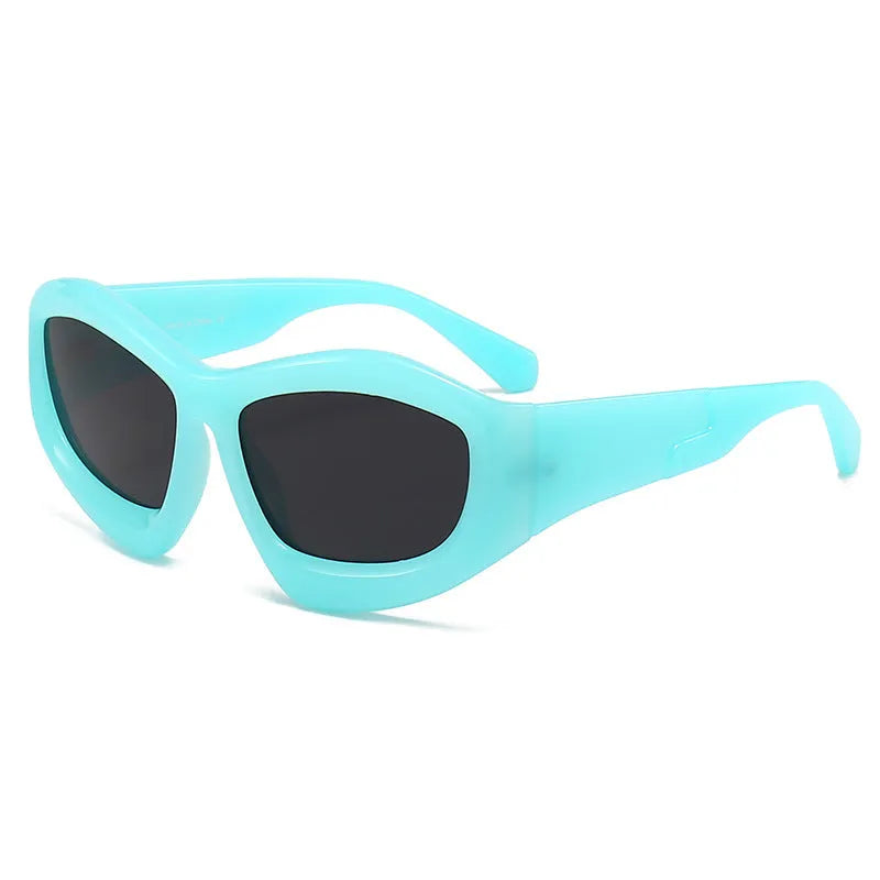Unisex concave shape sunglasses with bubble design in black frame and black grey lens for outdoor sun protection