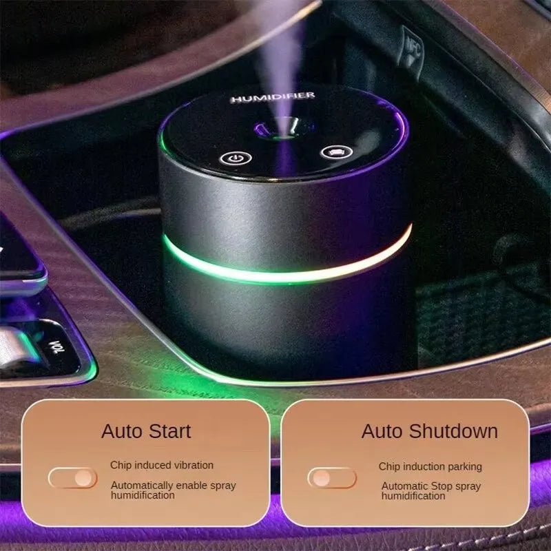 Black A6 portable car humidifier and essential oil diffuser with aluminium tank and USB cable