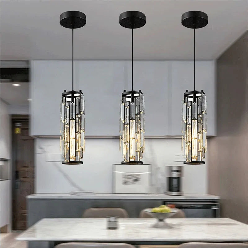 LED single-head industrial-style crystal droplight in black finish