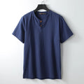 Women's loose-fit V-neck short sleeve pullover top, cotton blend, available in white, gray, black, blue, apricot, sizes M to 9XL