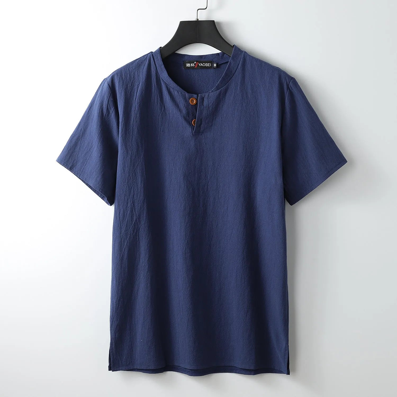 Women's loose-fit V-neck short sleeve pullover top, cotton blend, available in white, gray, black, blue, apricot, sizes M to 9XL