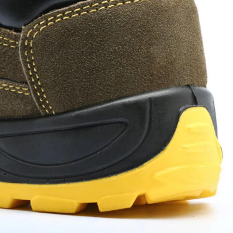 Men's steel toe safety shoes in cow suede with leather solid bottom and non-slip sole