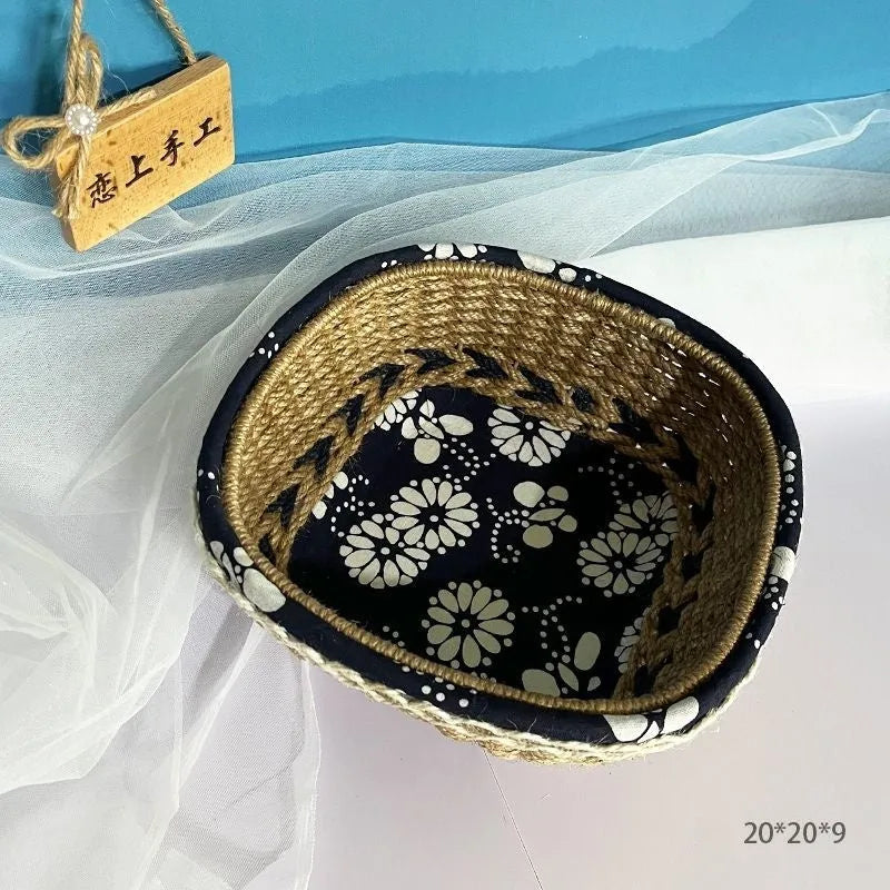 Blue hand-woven plastic square storage basket for coffee table small item organisation
