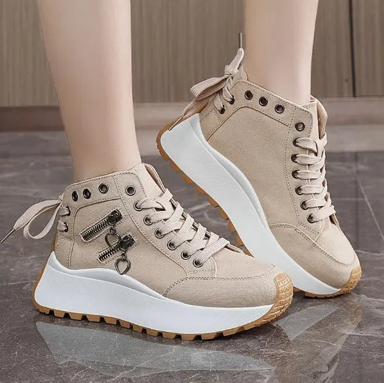 Women's high-top platform casual shoes round toe artificial PU in black, blue, or khaki