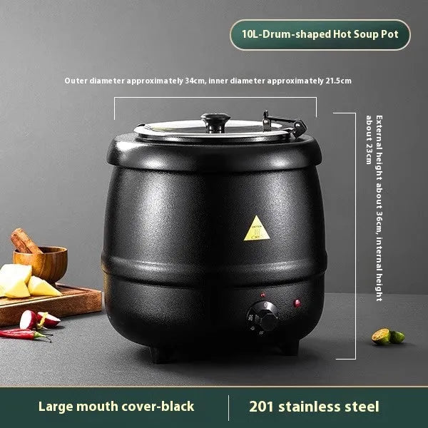 Black 10L stainless steel insulation pot with electric heating and large steel cover