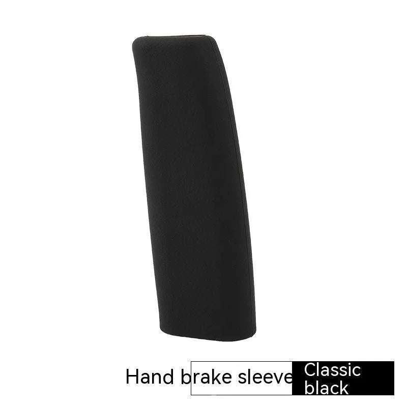 Universal silicone handbrake sleeve in black, grey, beige, red, and blue measuring 12cm long for car interior protection