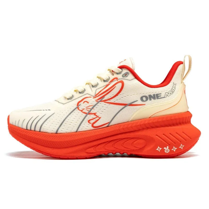 Men's black and red running shoes with mesh upper and rubber sole