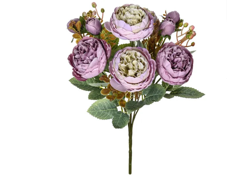 Artificial silk peony bouquet in champagne colour for home or wedding decoration.