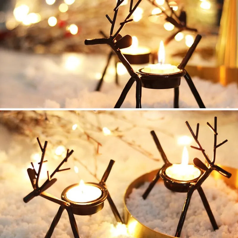 Black iron Christmas deer candlestick holder with creative elk bracket design